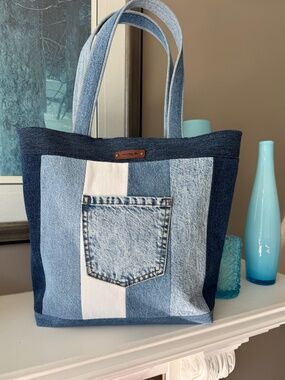 Handmade Upcycled Denim Patchwork Tote Bag - One of a Kind Sustainable Fashion